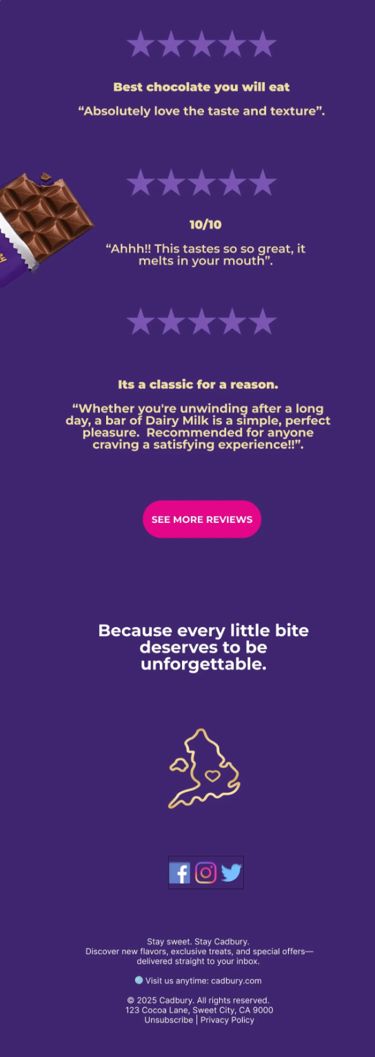 Cadbury concept email design, reviews section
